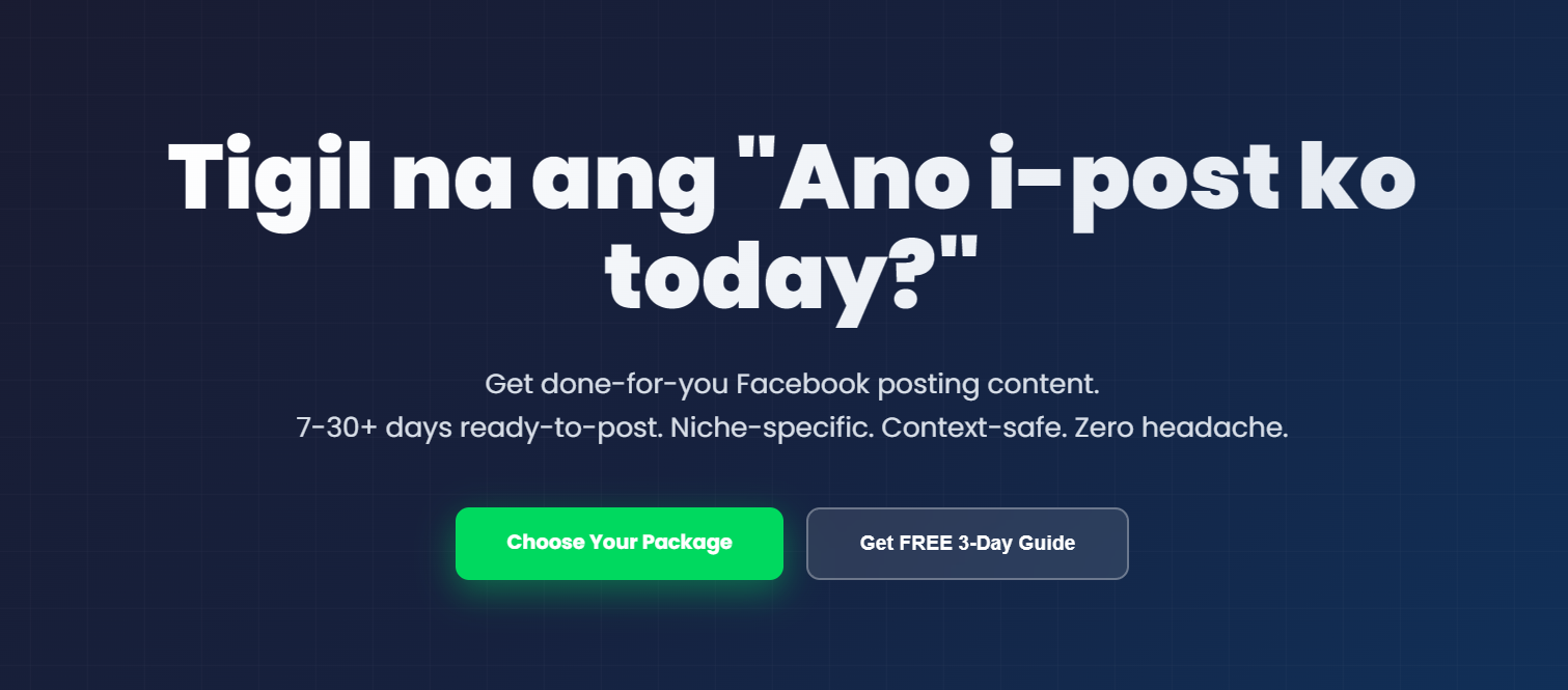 Facebook Content Service Landing Page